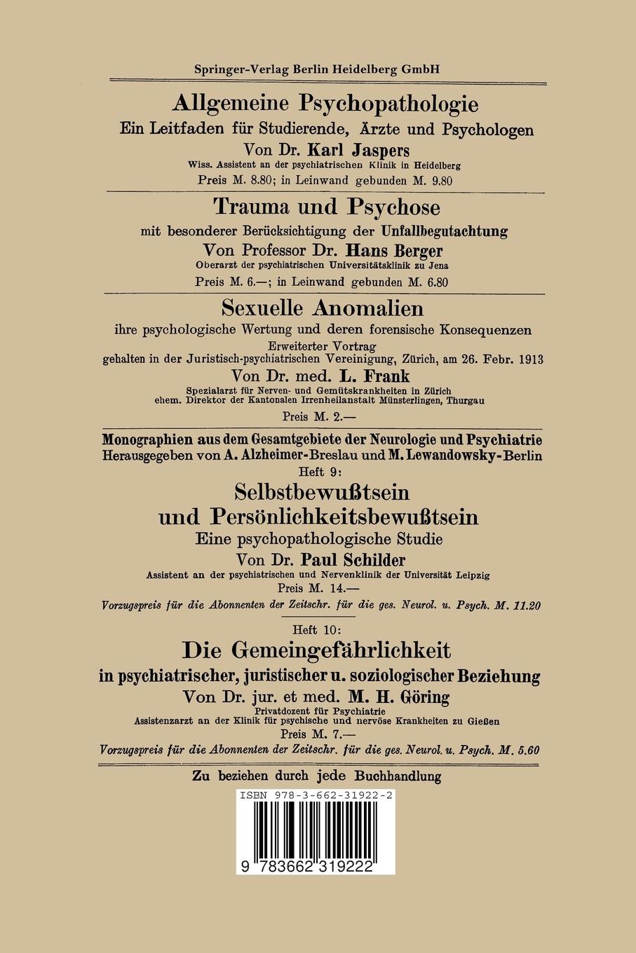 Rückseitencover Physisch und Psychisch in der Pathologie