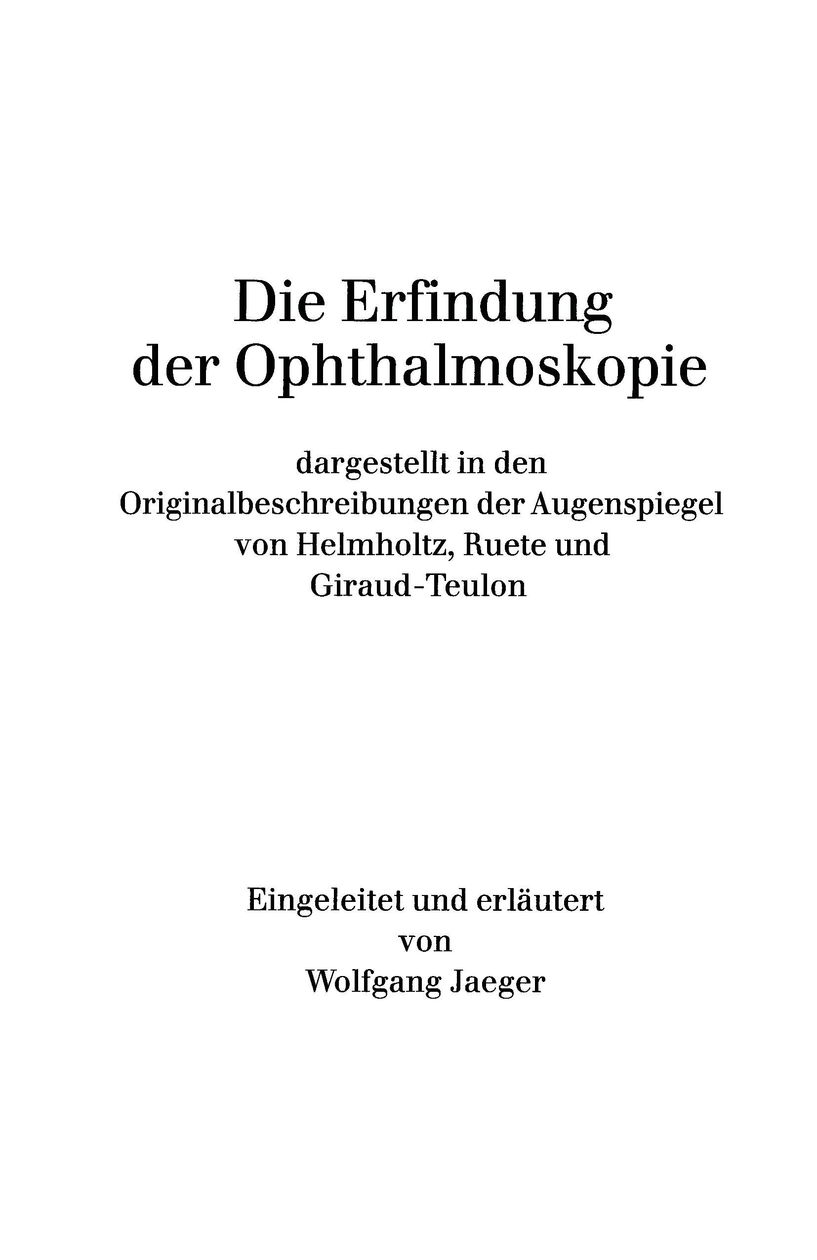 Vorderes Coverbild Die Erfindung der Ophthalmoskopie