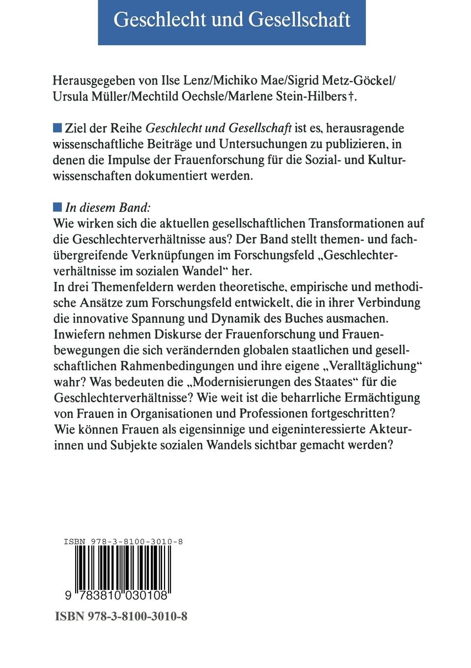 Rückseitencover Geschlechterverhältnisse im sozialen Wandel