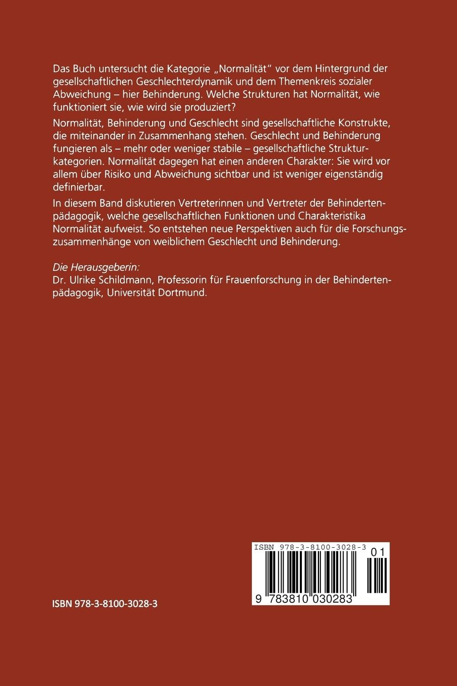 Rückseitencover Normalität, Behinderung und Geschlecht