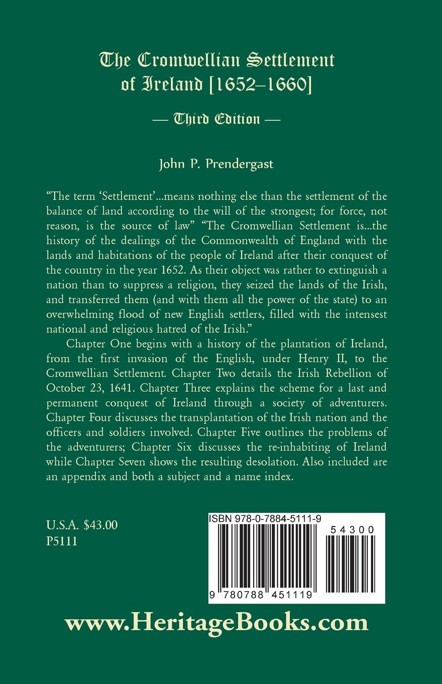 Rückseitencover The Cromwellian Settlement of Ireland [1652-1660], Third Edition
