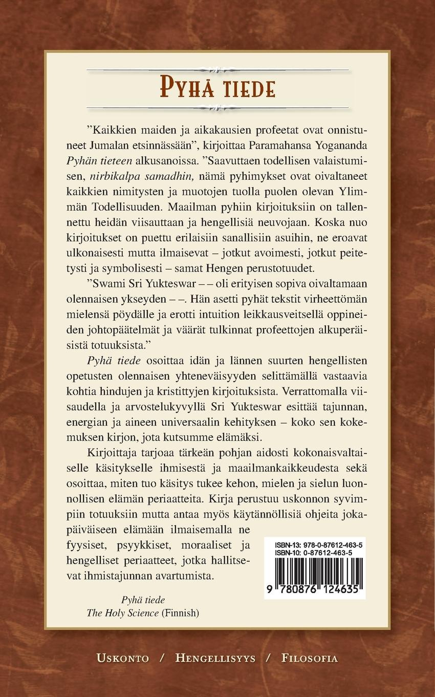 Rückseitencover Pyhä tiede - The Holy Science (Finnish)