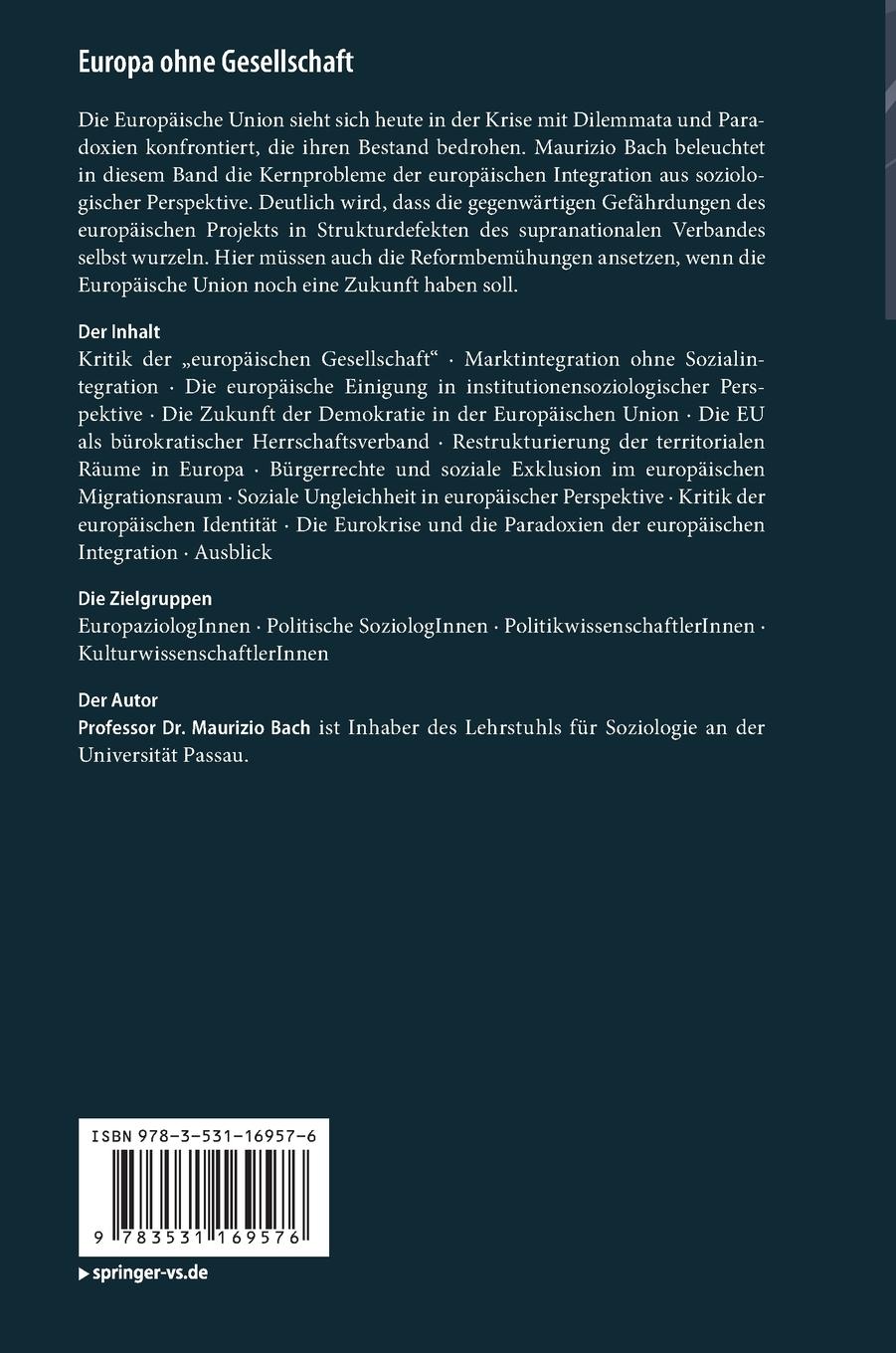 Rückseitencover Europa ohne Gesellschaft