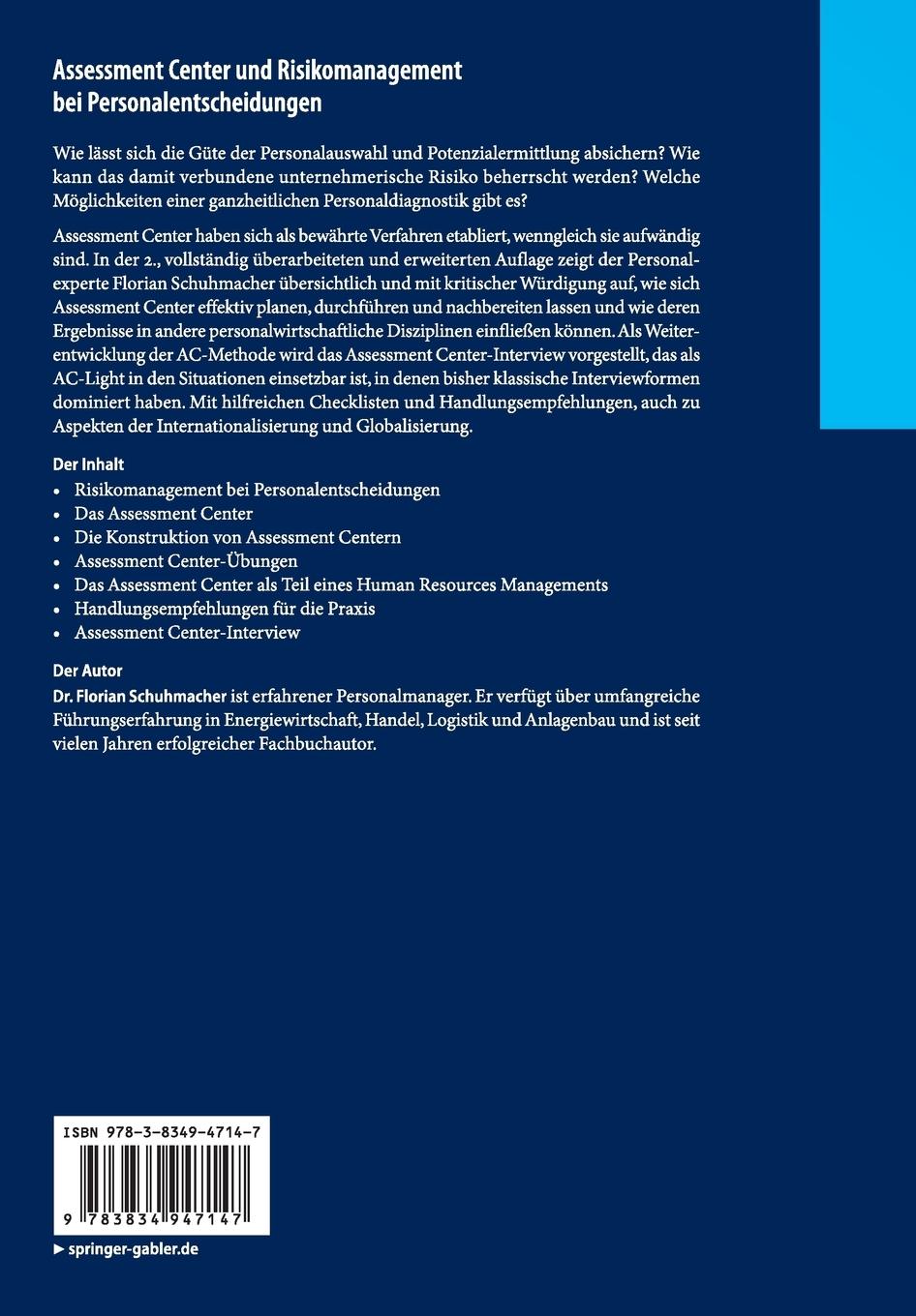 Rückseitencover Assessment Center und Risikomanagement bei Personalentscheidungen