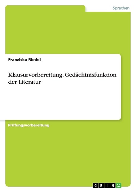 Vorderes Coverbild Klausurvorbereitung. Gedächtnisfunktion der Literatur