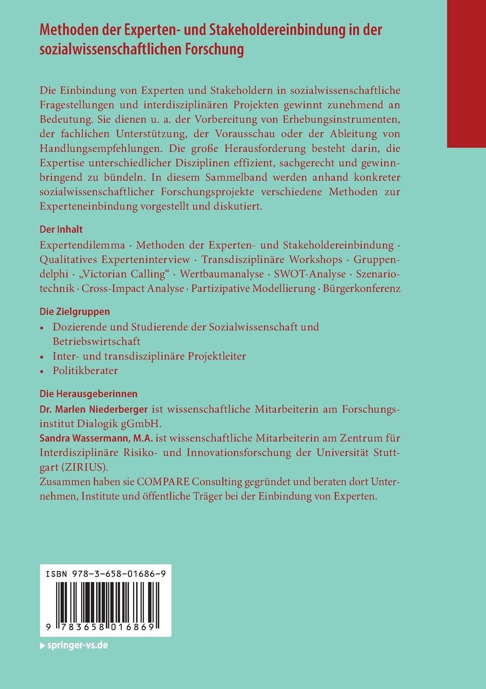 Rückseitencover Methoden der Experten- und Stakeholdereinbindung in der sozialwissenschaftlichen Forschung