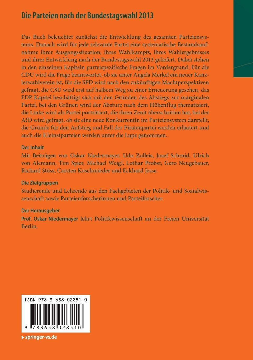 Rückseitencover Die Parteien nach der Bundestagswahl 2013