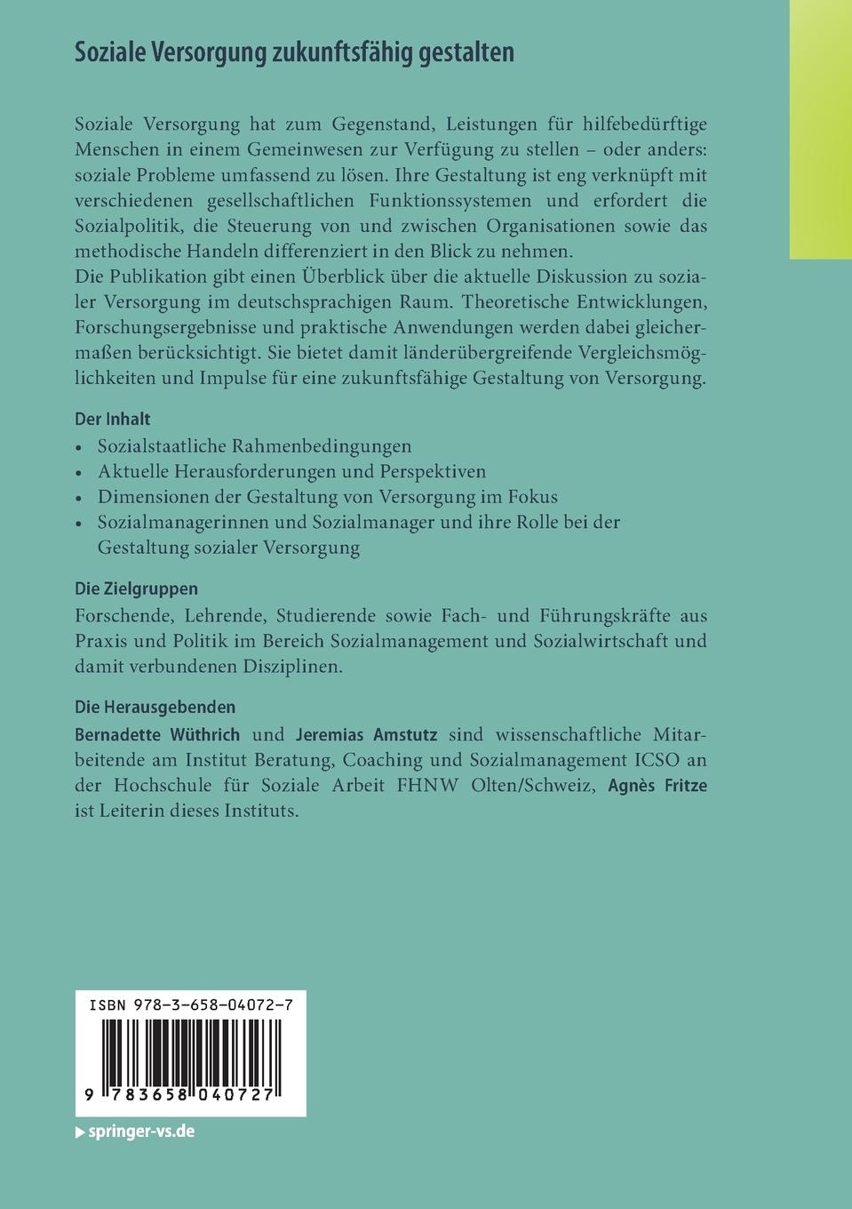 Rückseitencover Soziale Versorgung zukunftsfähig gestalten