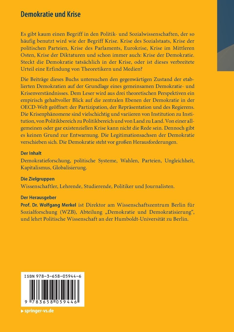 Rückseitencover Demokratie und Krise
