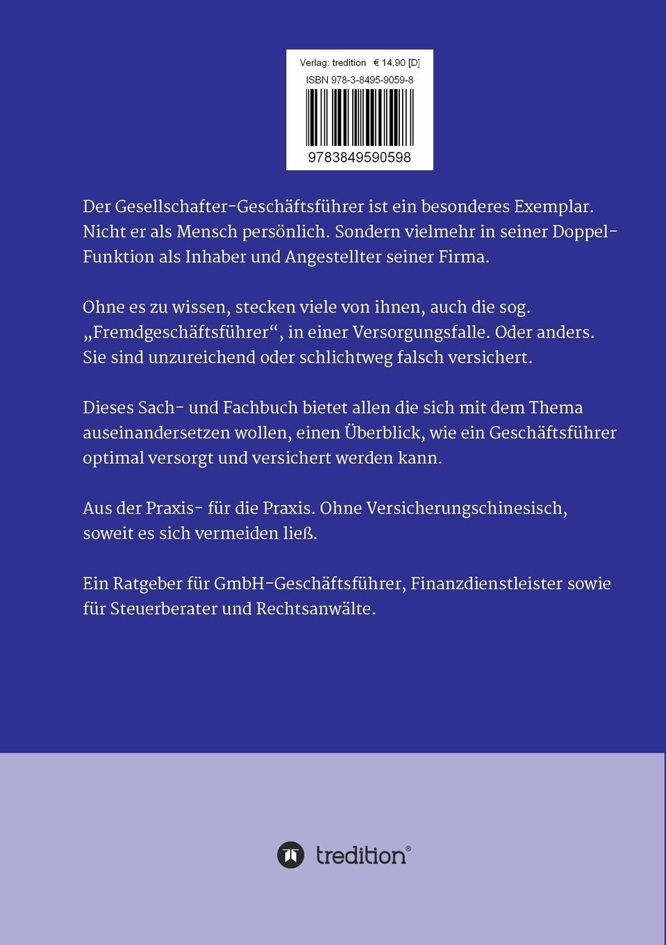 Rückseitencover Die Versorgung(-sfallen) des GmbH-Geschäftsführer