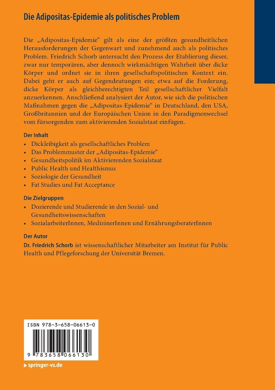 Rückseitencover Die Adipositas-Epidemie als politisches Problem