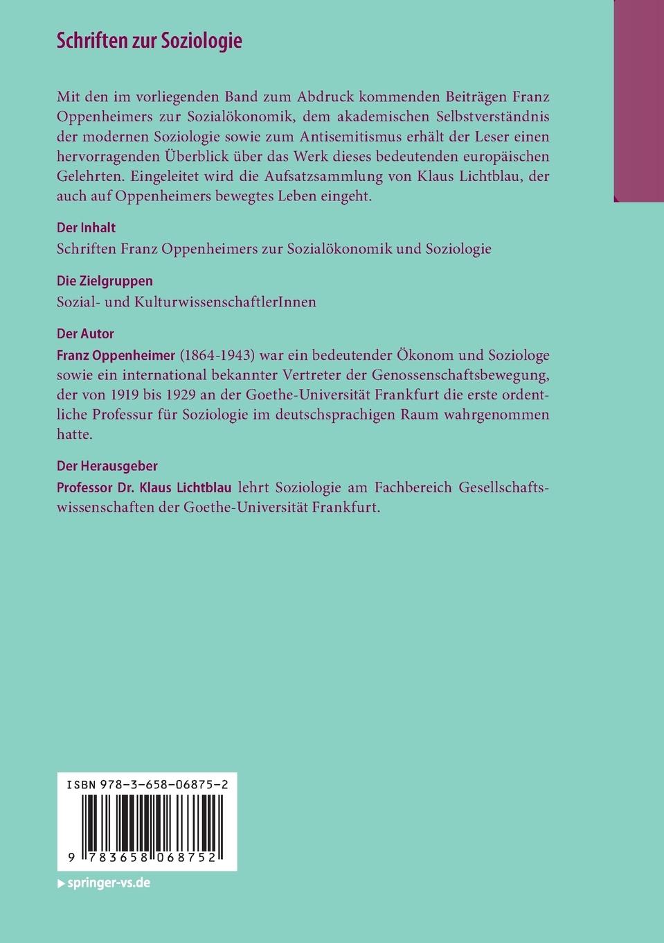 Rückseitencover Schriften zur Soziologie