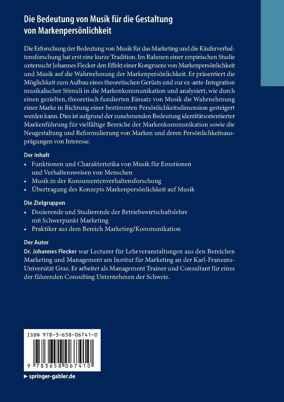 Rückseitencover Die Bedeutung von Musik für die Gestaltung von Markenpersönlichkeit
