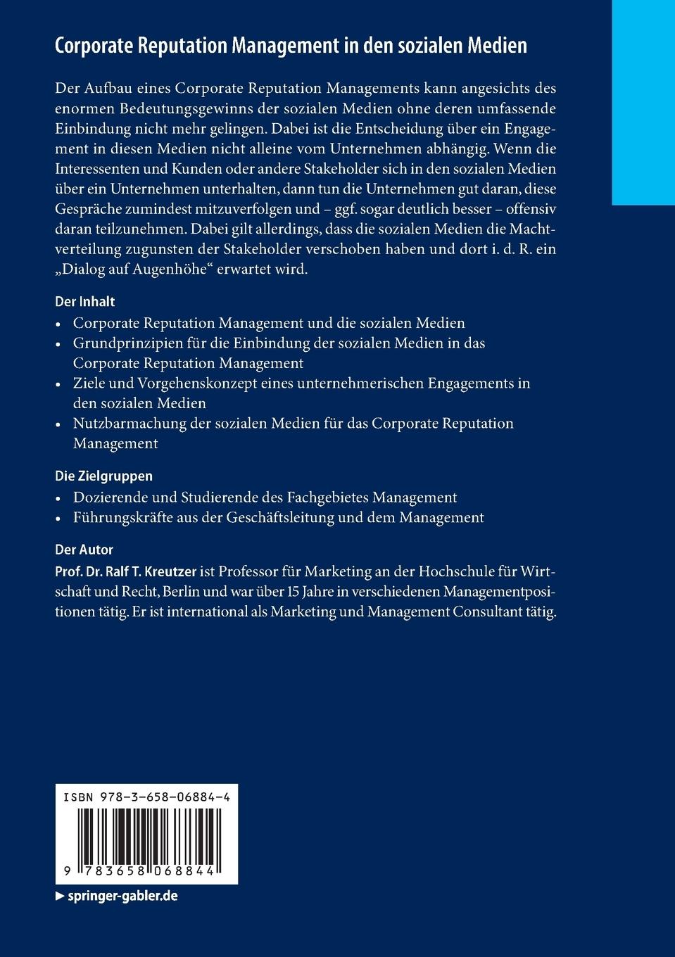 Rückseitencover Corporate Reputation Management in den sozialen Medien