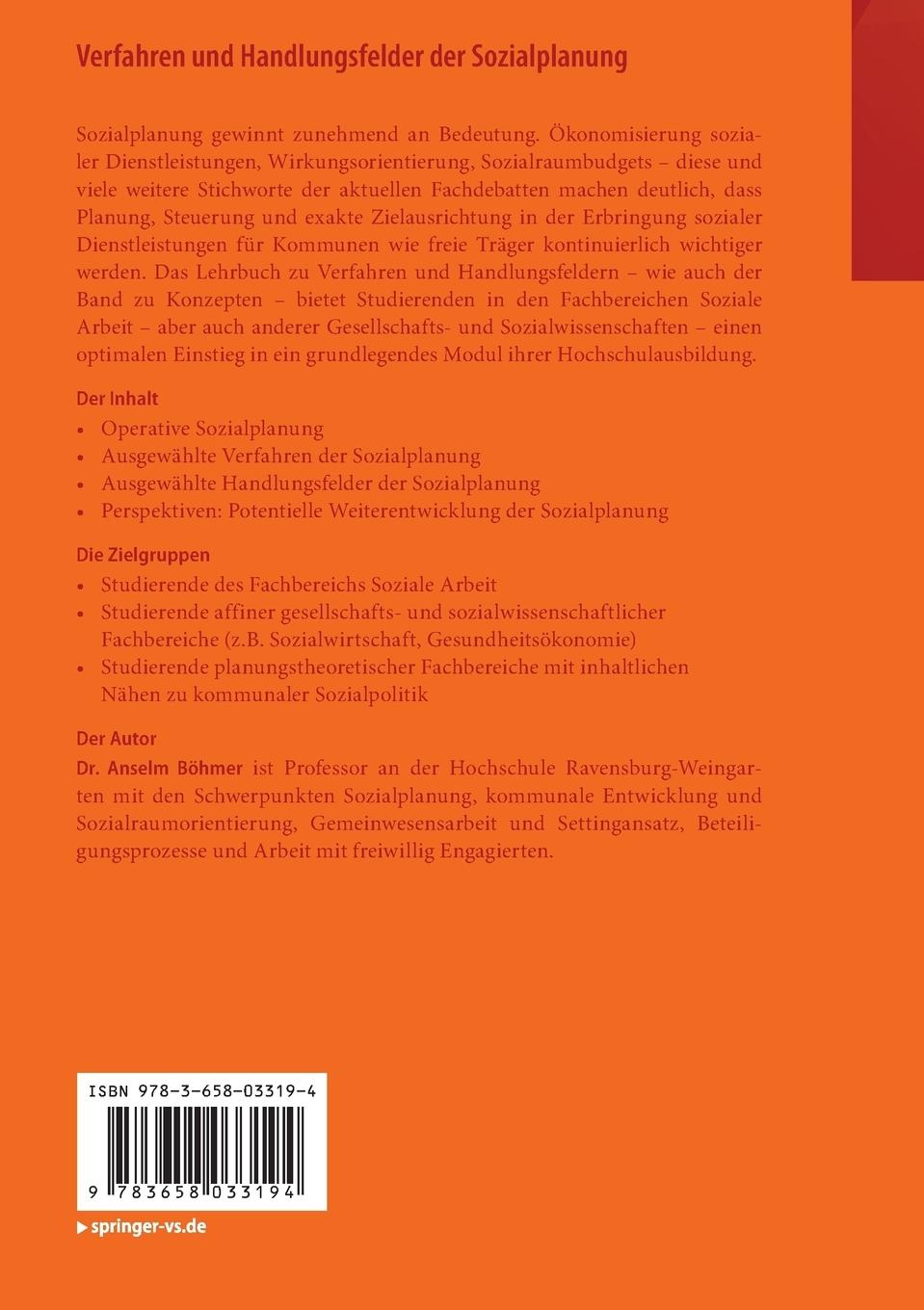 Rückseitencover Verfahren und Handlungsfelder der Sozialplanung