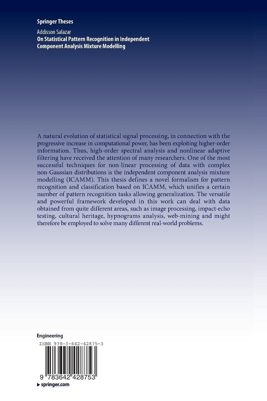 Rückseitencover On Statistical Pattern Recognition in Independent Component Analysis Mixture Modelling