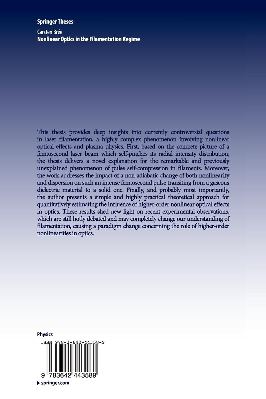 Rückseitencover Nonlinear Optics in the Filamentation Regime