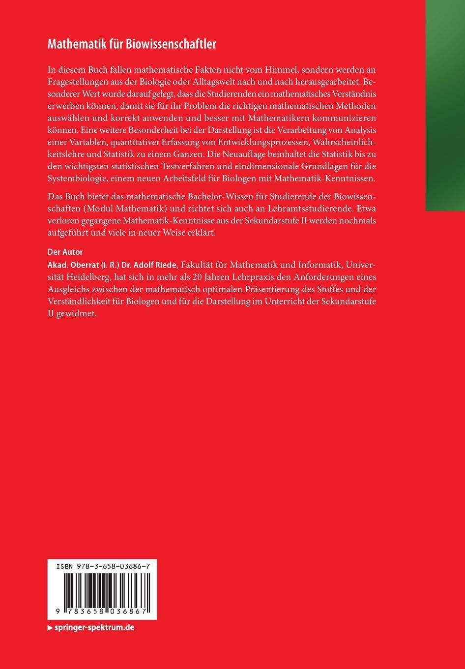 Rückseitencover Mathematik für Biowissenschaftler