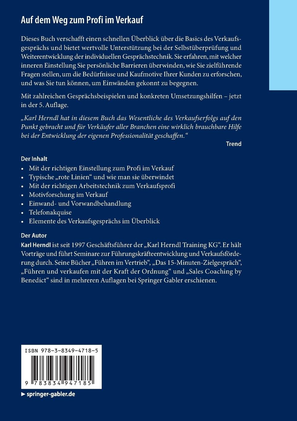 Rückseitencover Auf dem Weg zum Profi im Verkauf