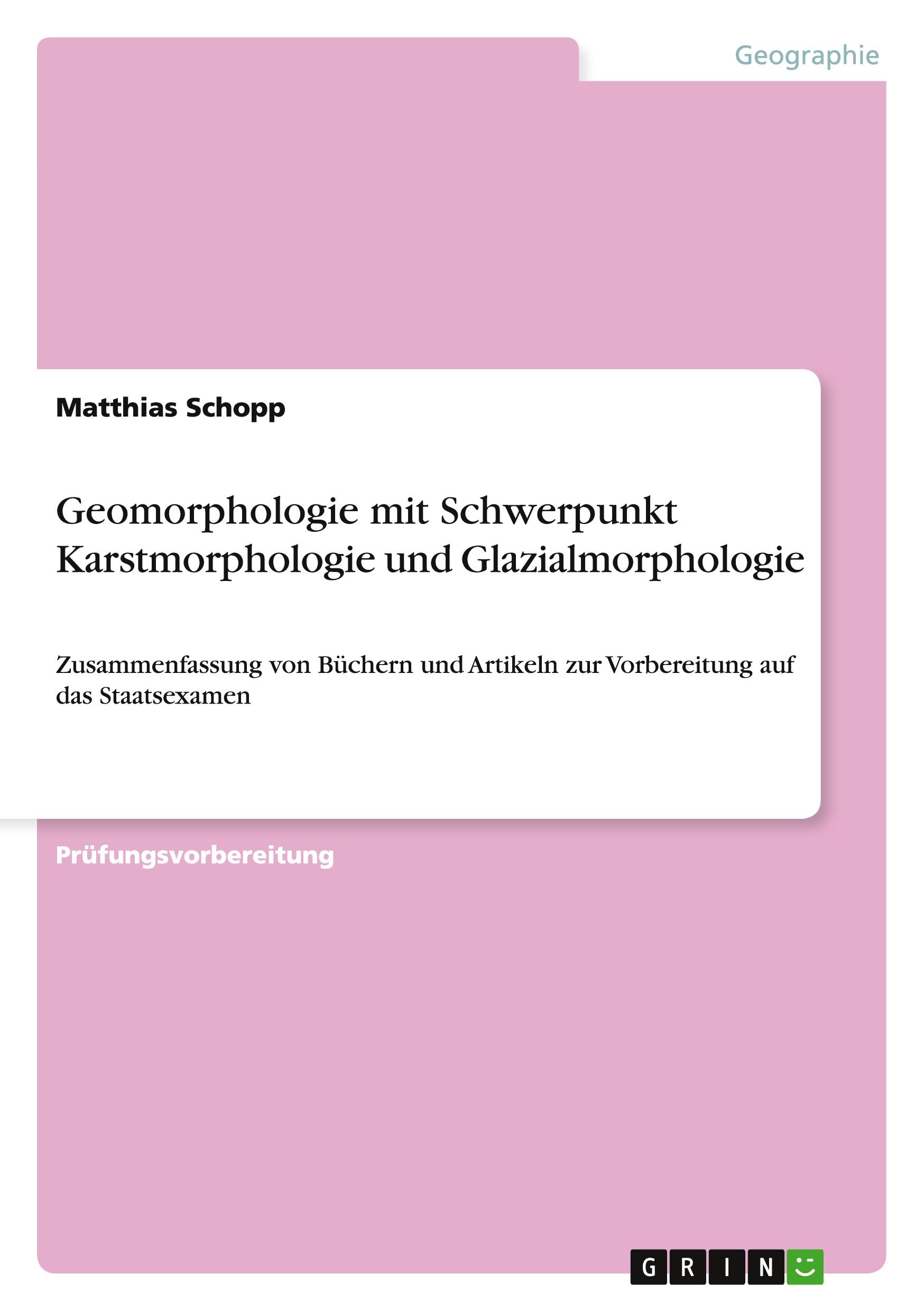 Vorderes Coverbild Geomorphologie mit Schwerpunkt Karstmorphologie und Glazialmorphologie