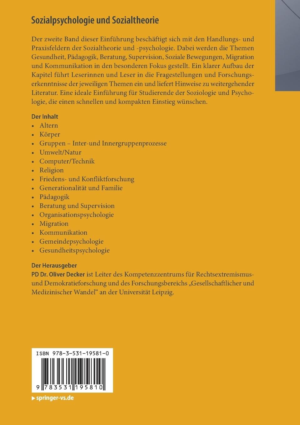 Rückseitencover Sozialpsychologie und Sozialtheorie