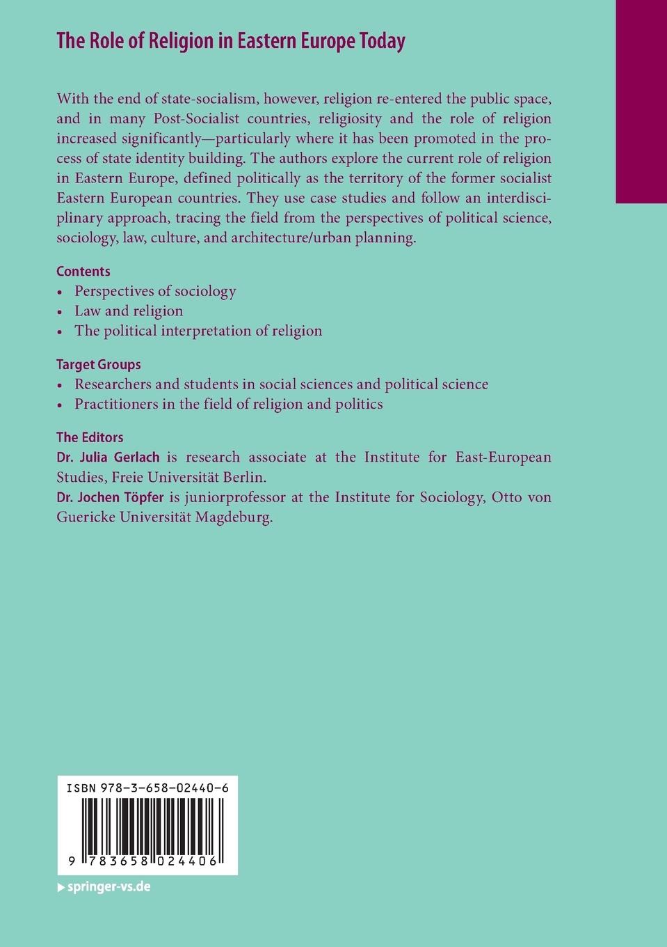 Rückseitencover The Role of Religion in Eastern Europe Today