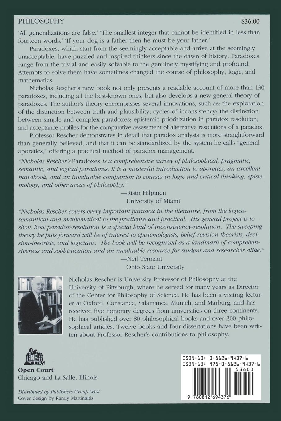 Rückseitencover Paradoxes