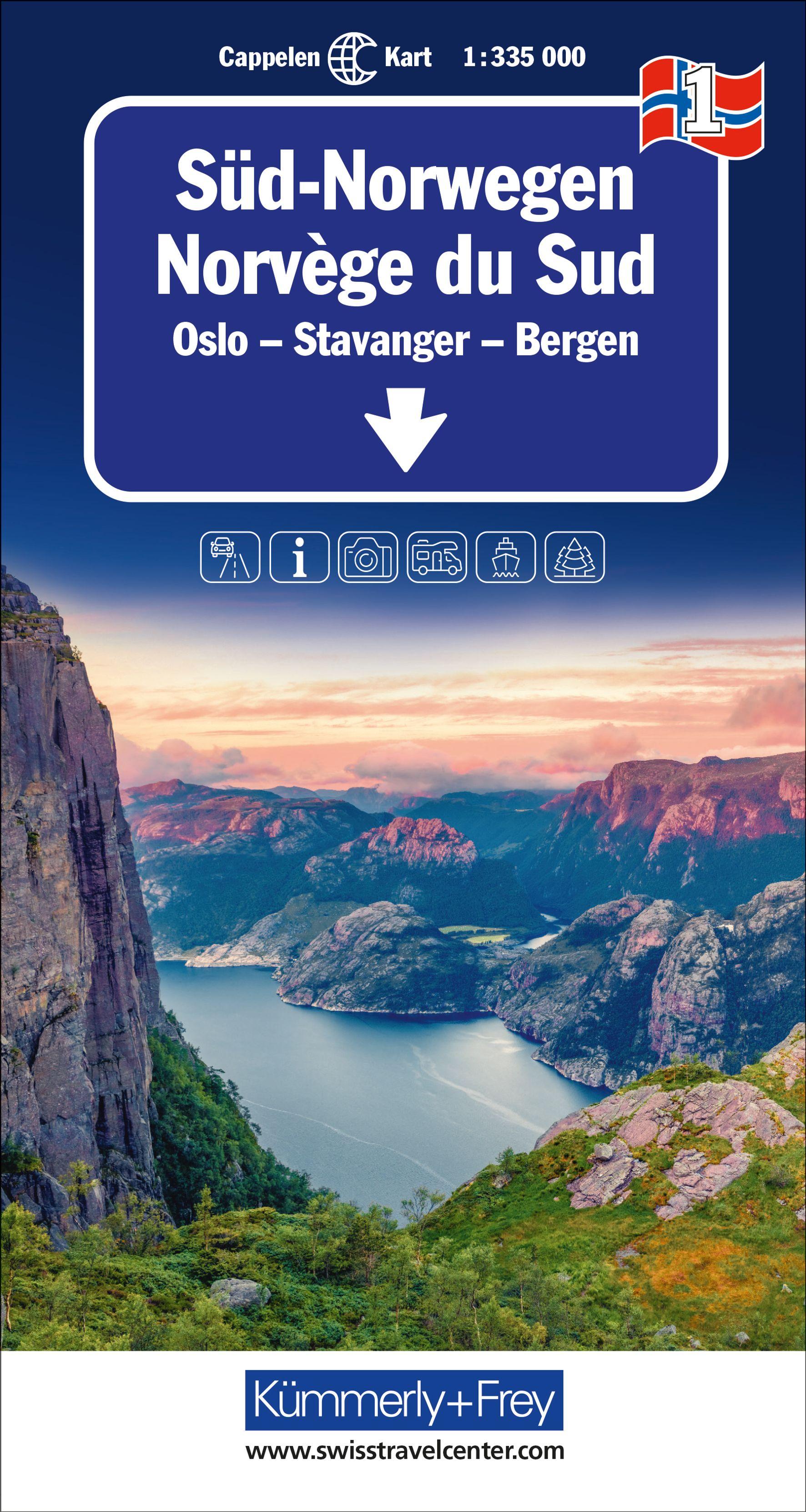Vorderes Coverbild Kümmerly+Frey Regional-Strassenkarte 1 Süd-Norwegen 1:335.000