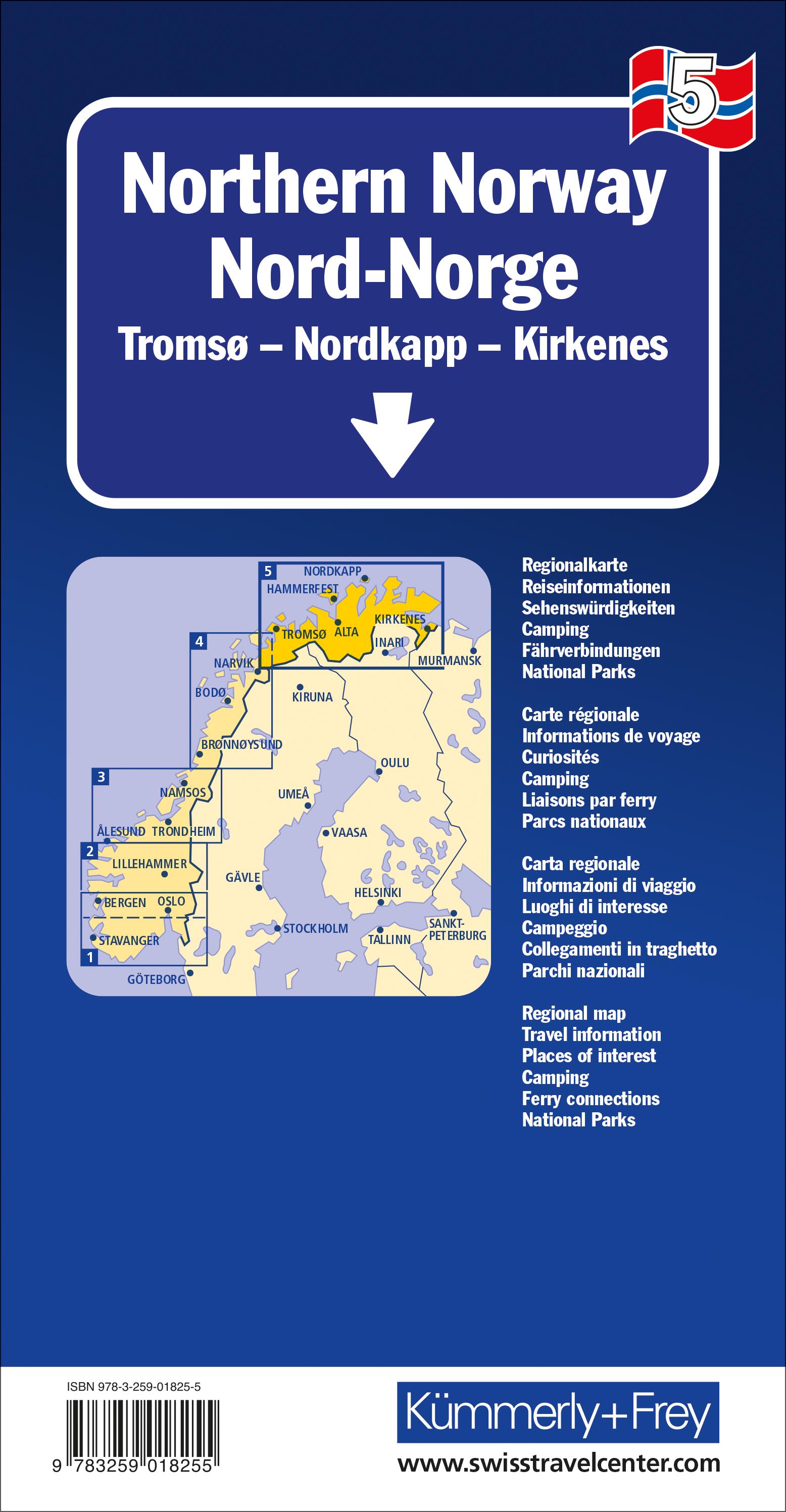 Rückseitencover Kümmerly+Frey Regional-Strassenkarte 5 Nord-Norwegen 1:400.000