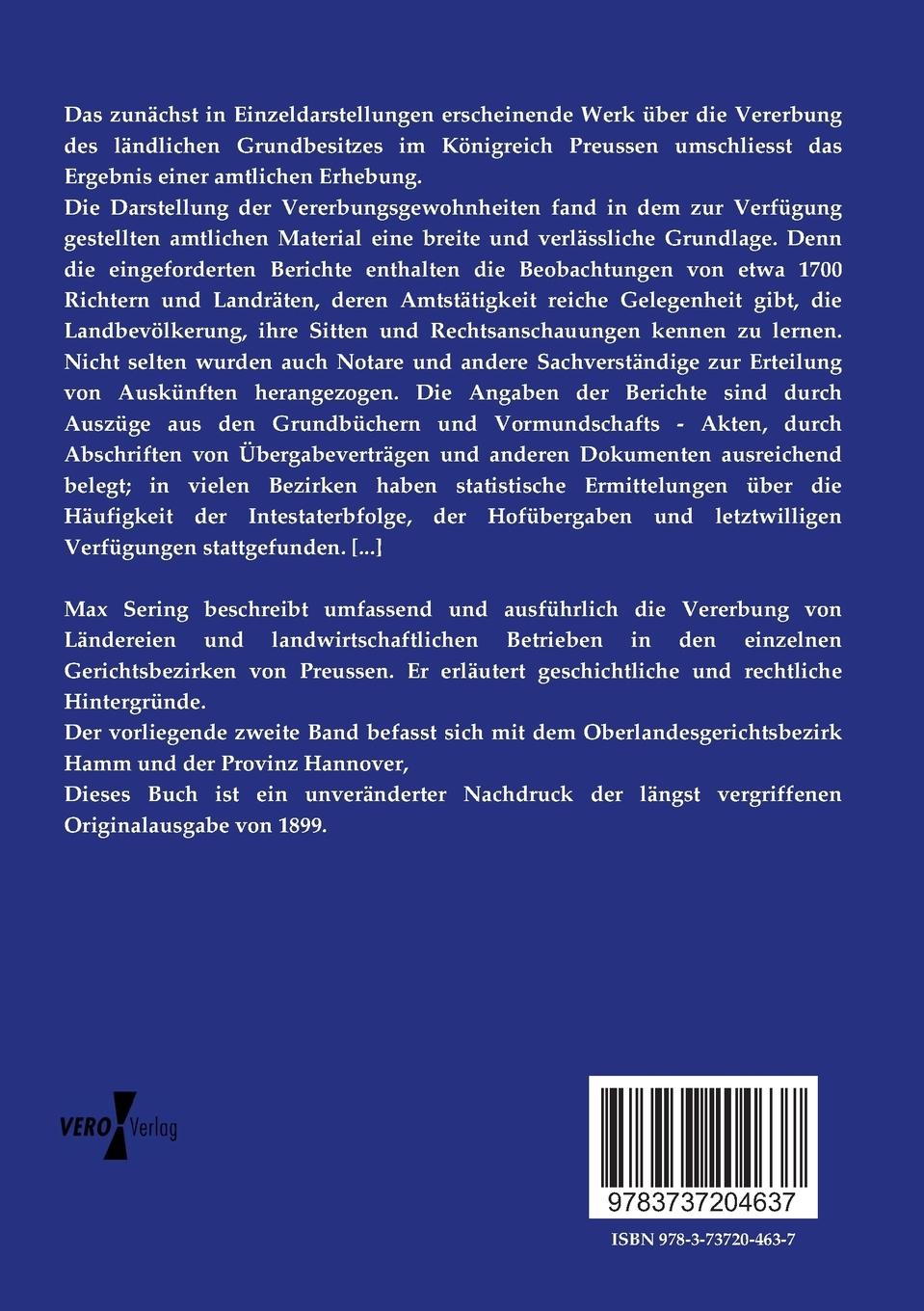 Rückseitencover Die Vererbung des ländlichen Grundbesitzes im Königreich Preussen