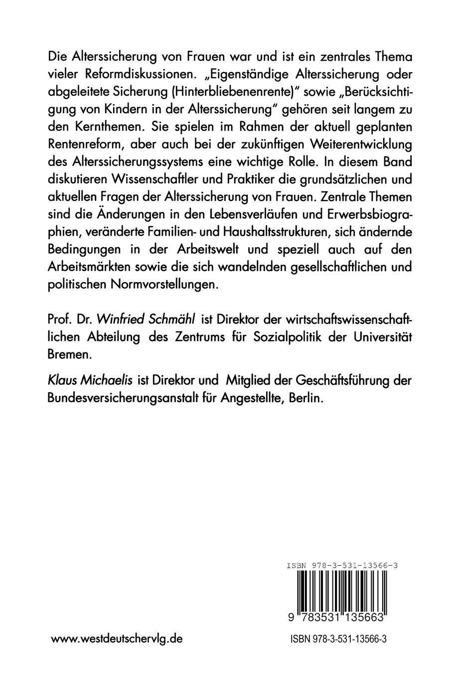 Rückseitencover Alterssicherung von Frauen