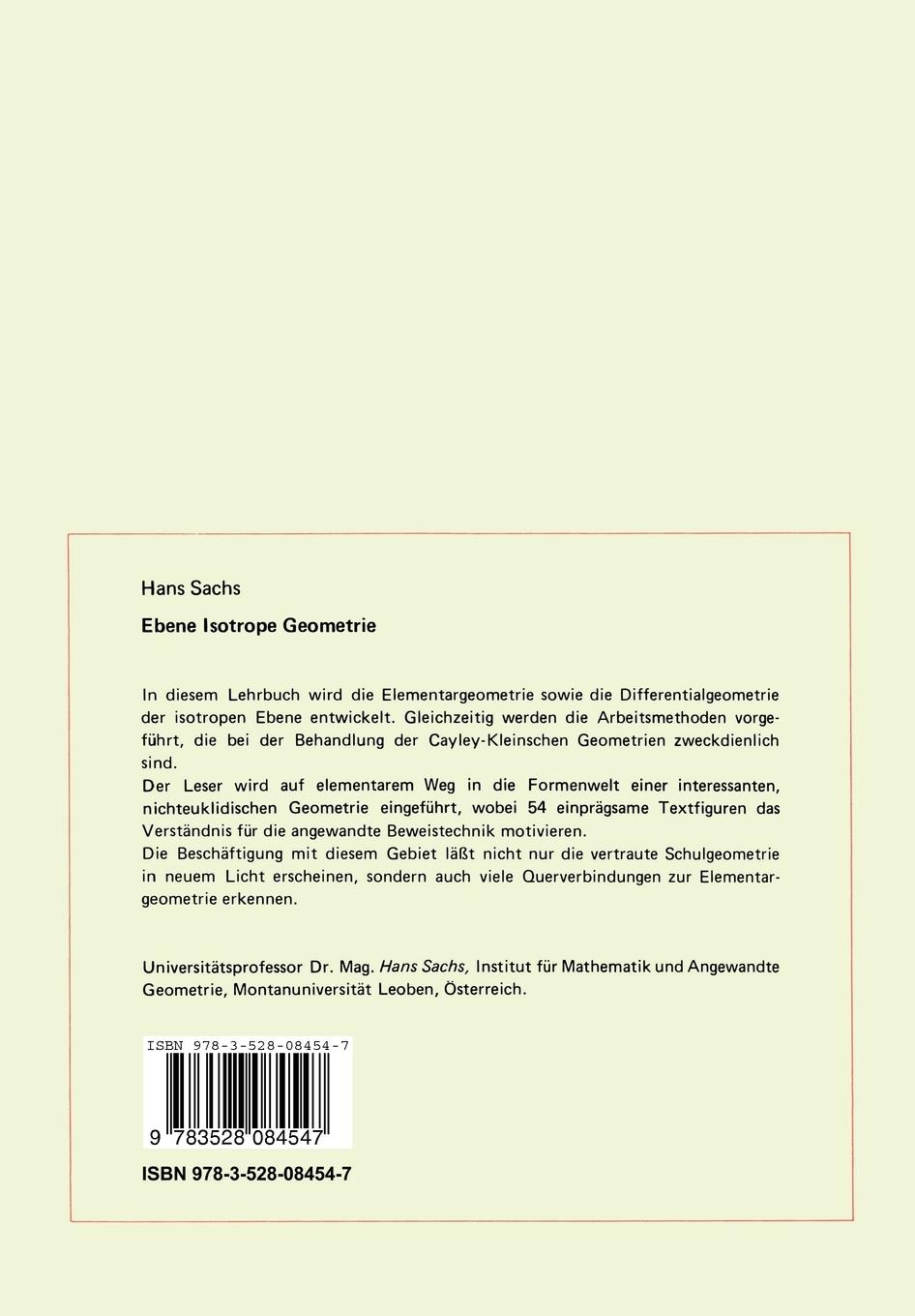 Rückseitencover Ebene Isotrope Geometrie