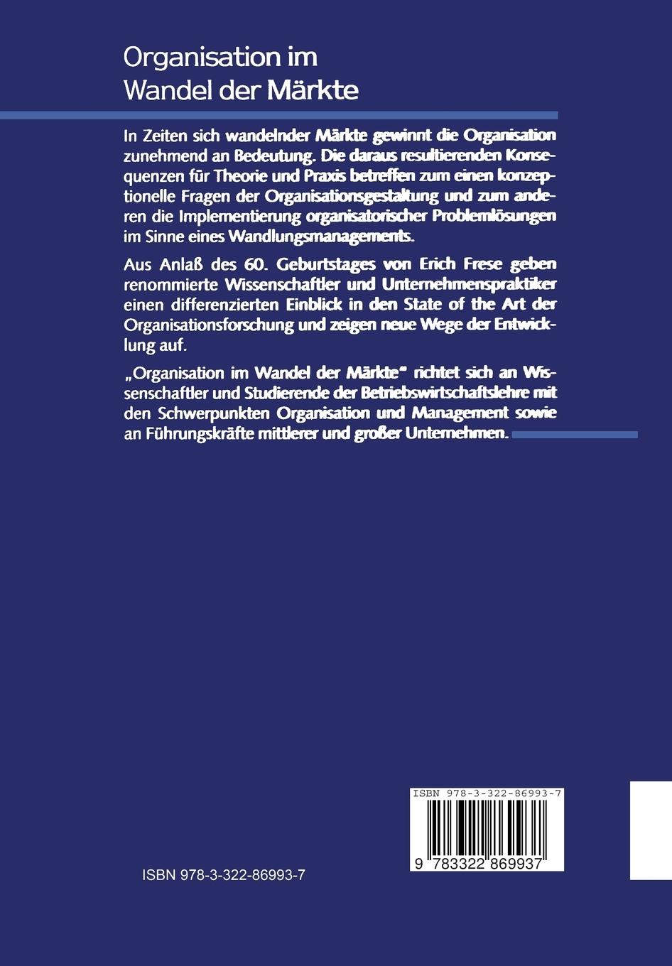 Rückseitencover Organisation im Wandel der Märkte