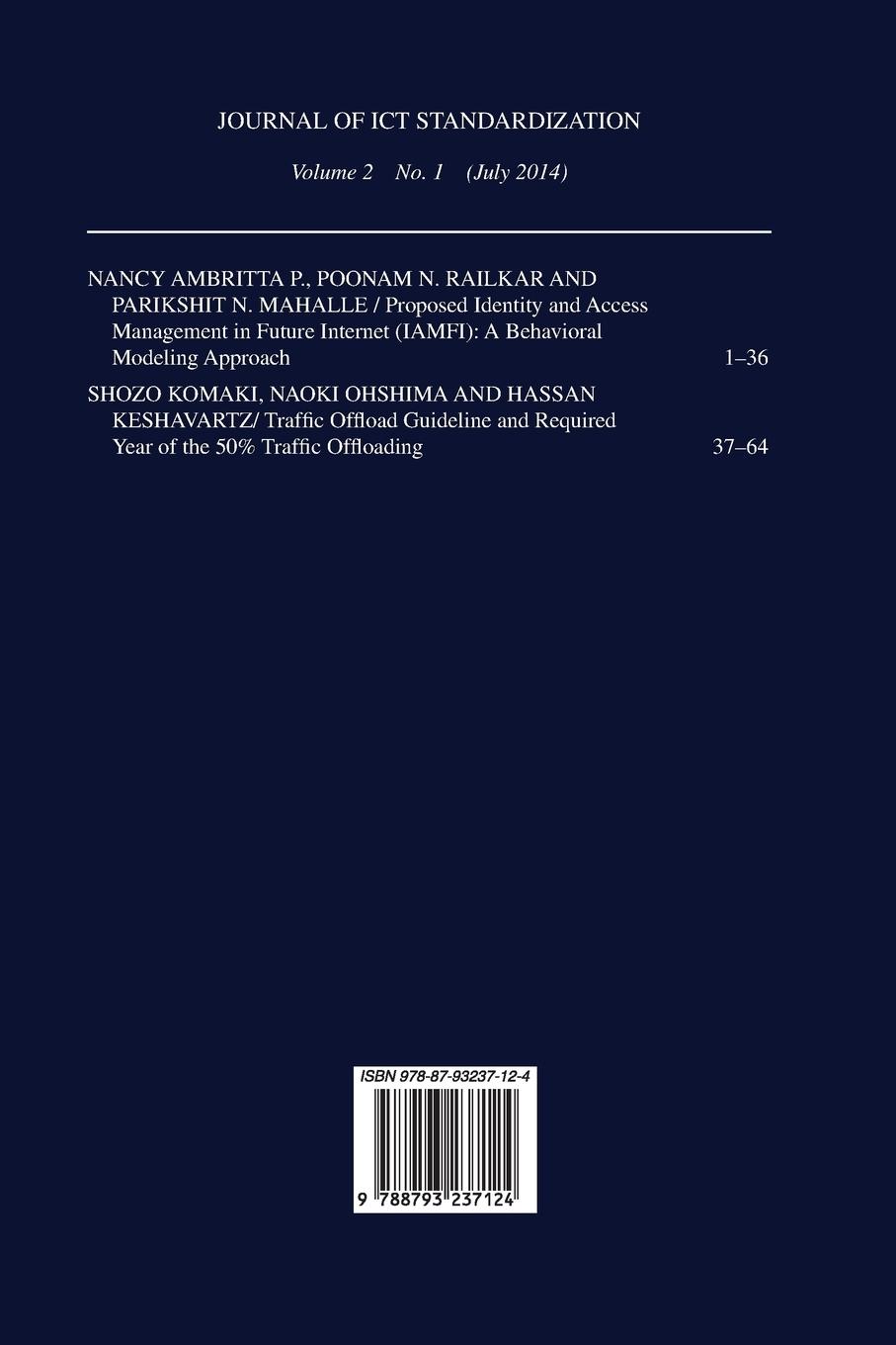 Rückseitencover Journal of ICT Standardization 2-1; Special Issue on Cloud Security and Standardization