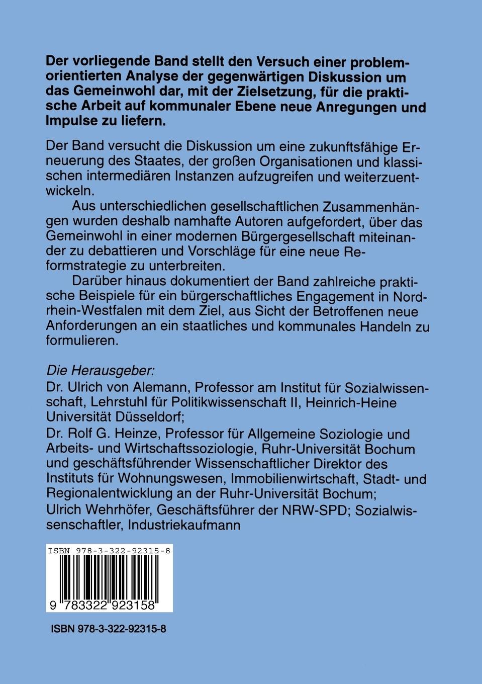 Rückseitencover Bürgergesellschaft und Gemeinwohl
