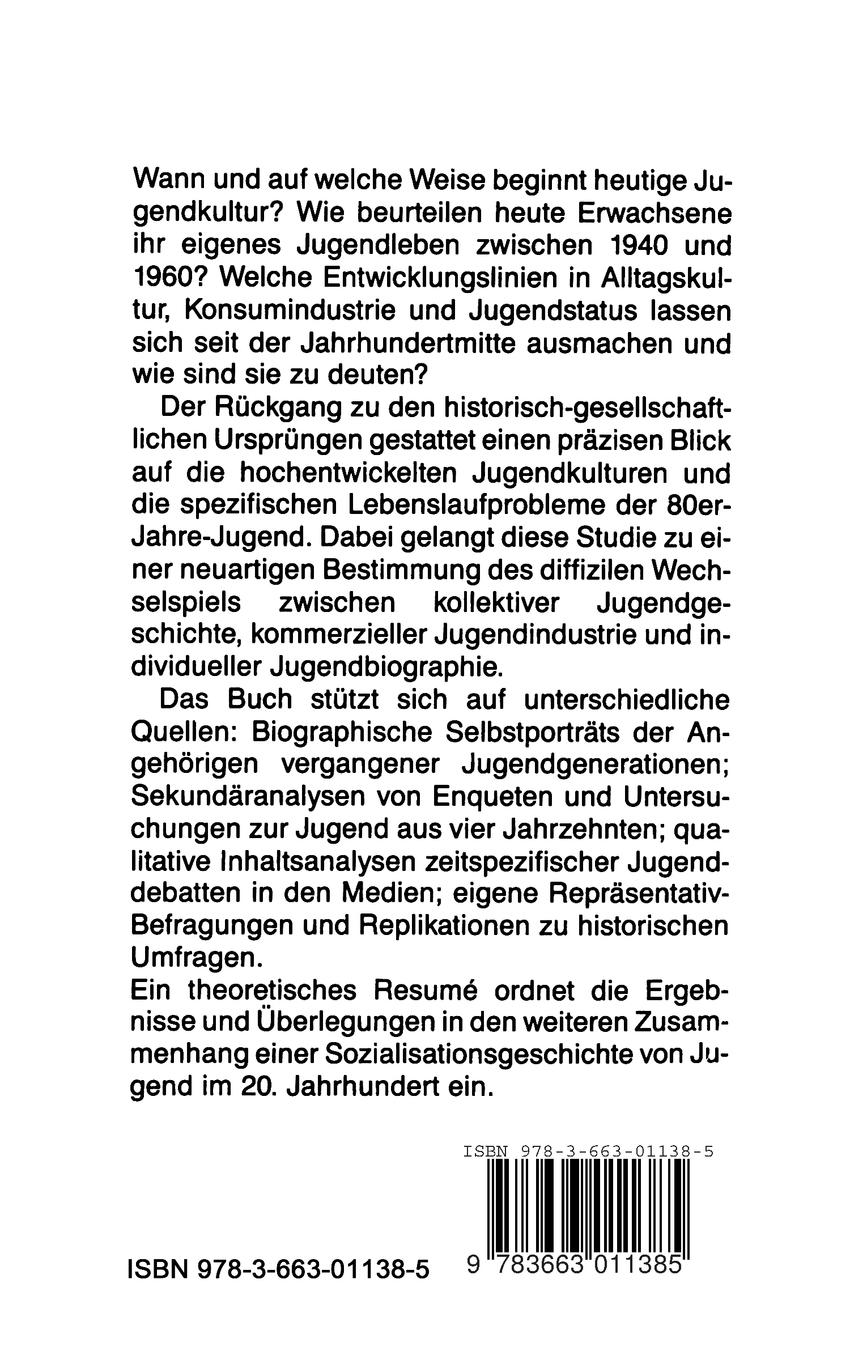 Rückseitencover Jugendkultur 1940 - 1985