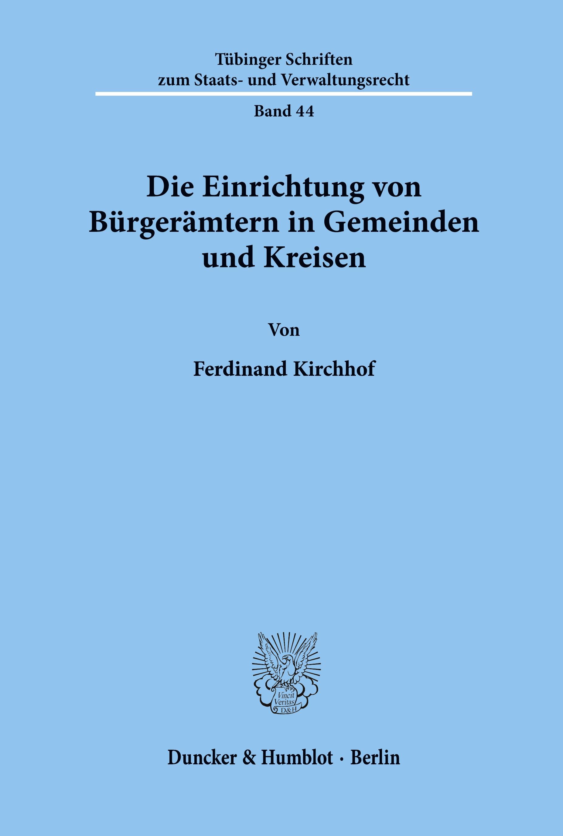 Vorderes Coverbild Die Einrichtung von Bürgerämtern in Gemeinden und Kreisen.