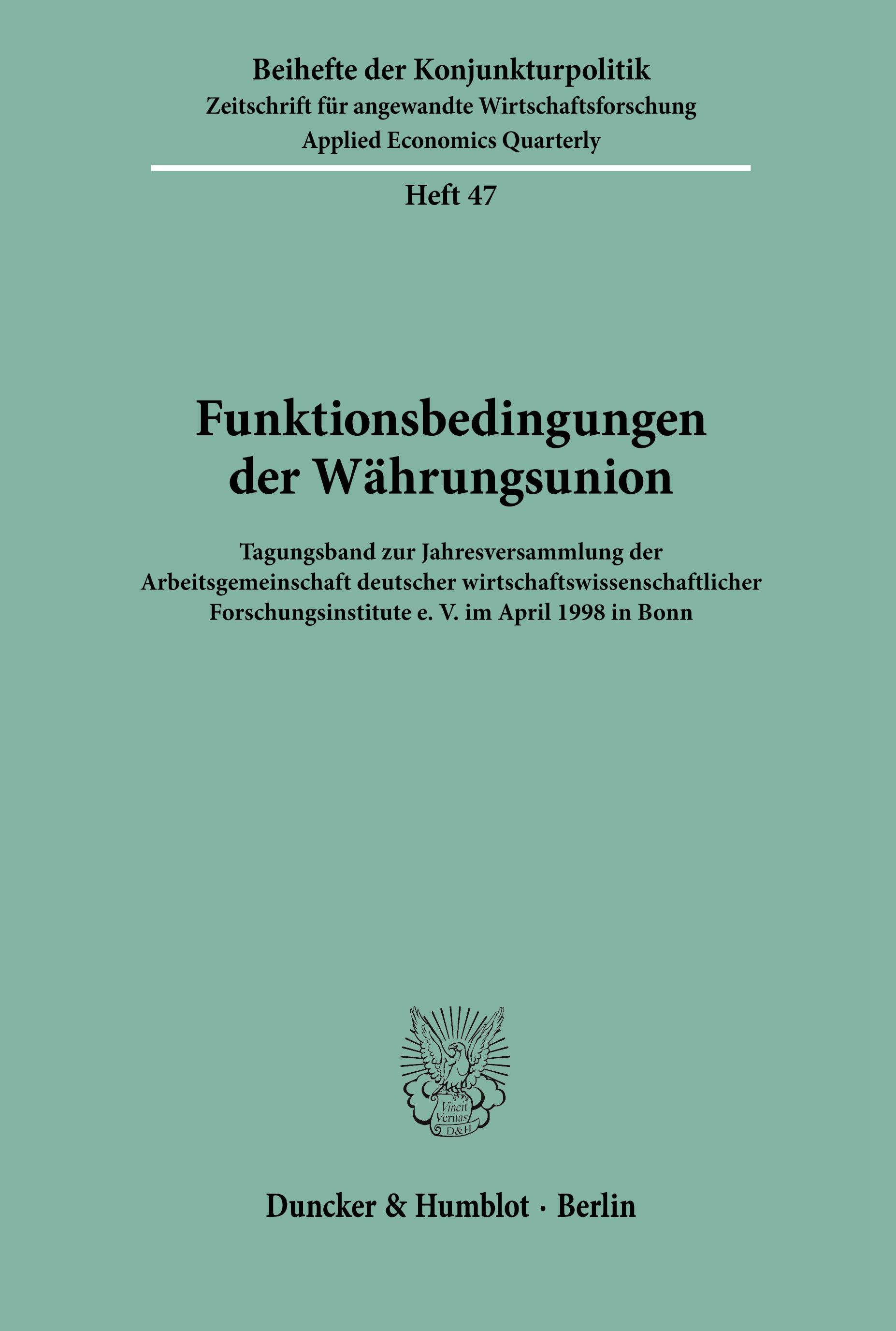 Vorderes Coverbild Funktionsbedingungen der Währungsunion.