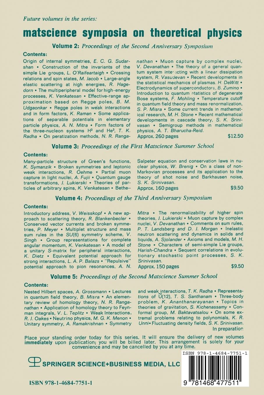 Rückseitencover Matscience Symposia on Theoretical Physics