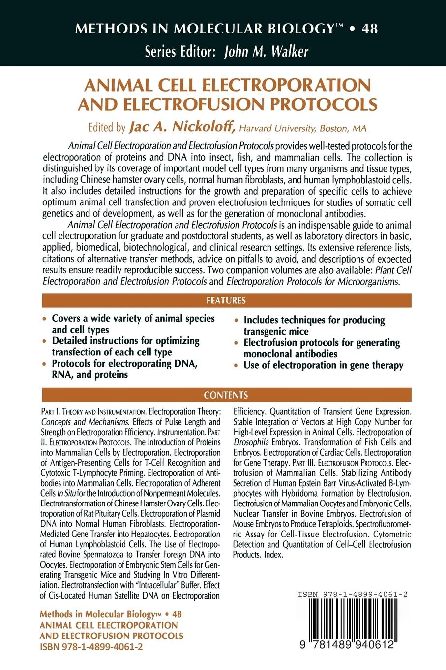Rückseitencover Animal Cell Electroporation and Electrofusion Protocols