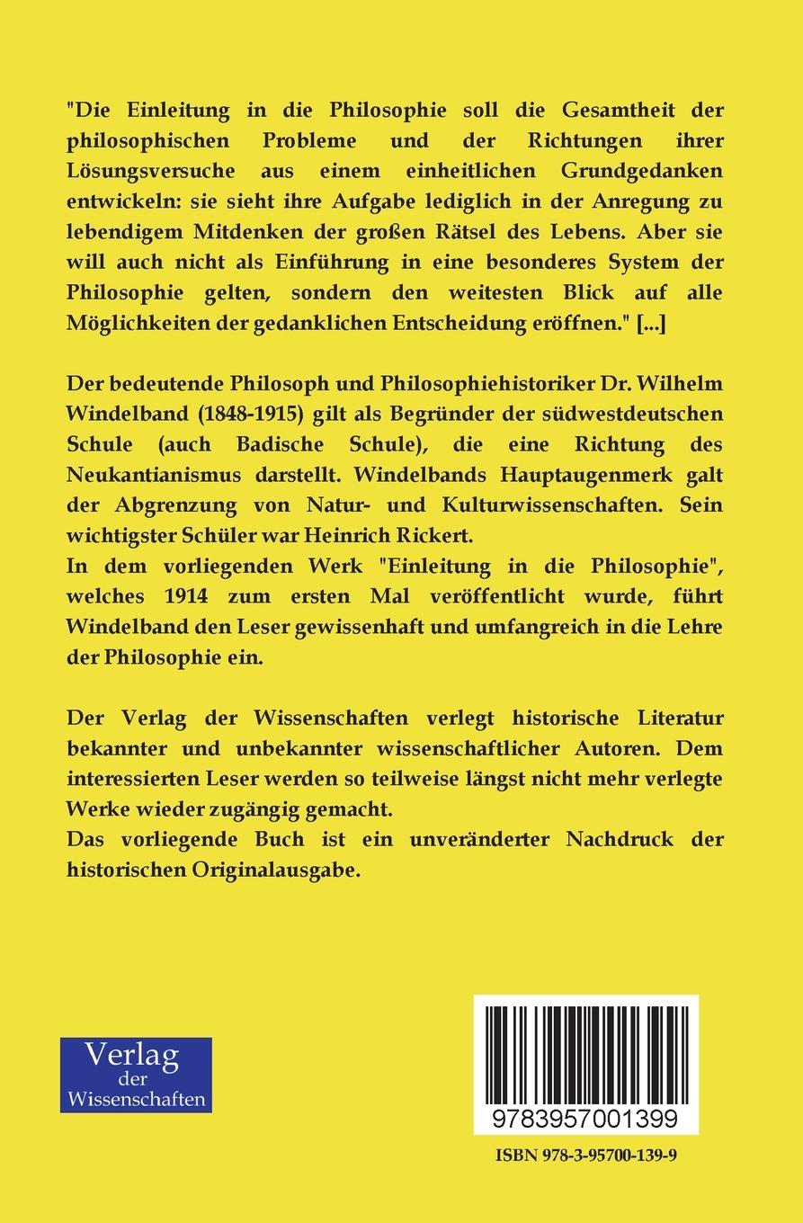 Rückseitencover Einleitung in die Philosophie