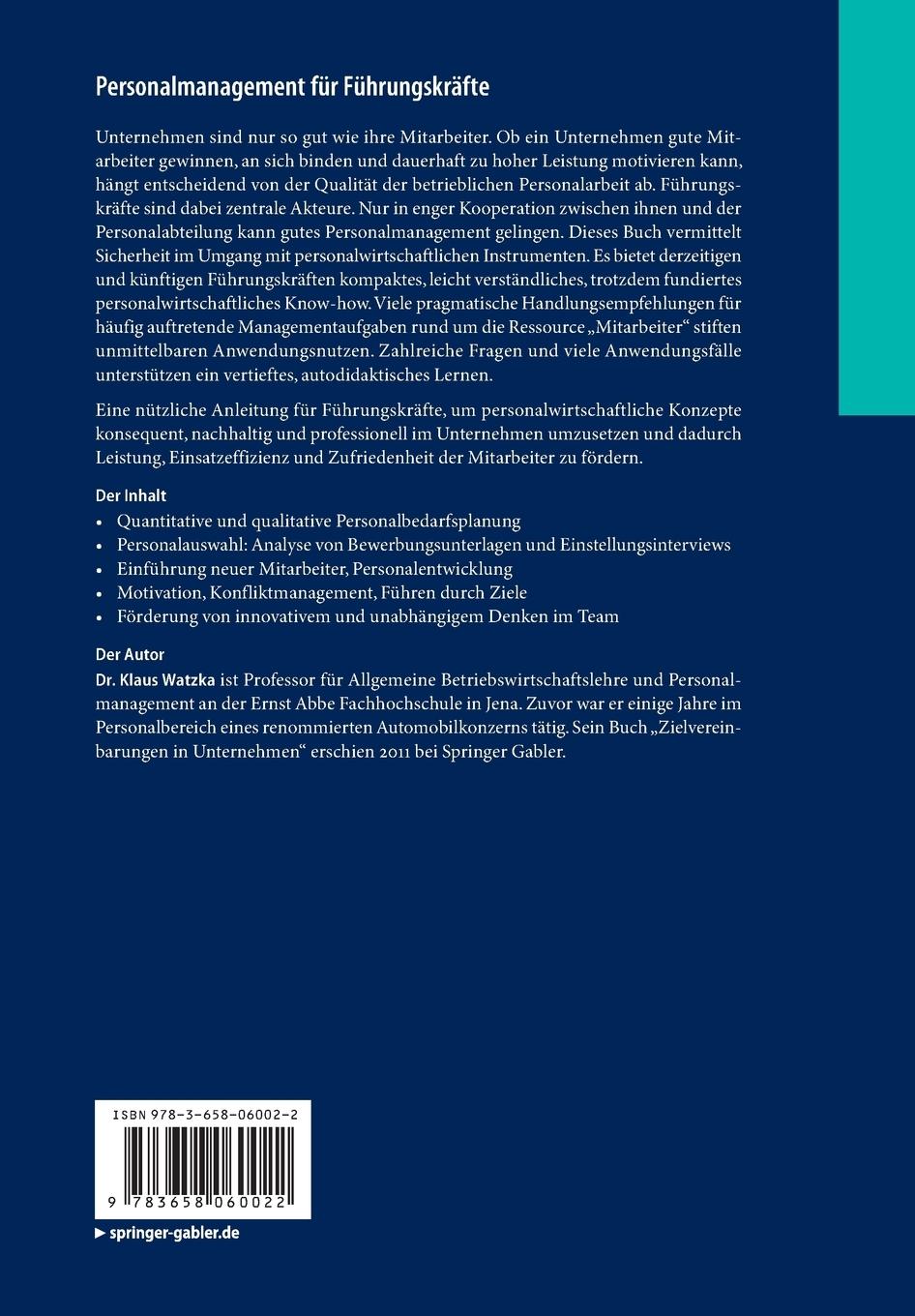 Rückseitencover Personalmanagement für Führungskräfte