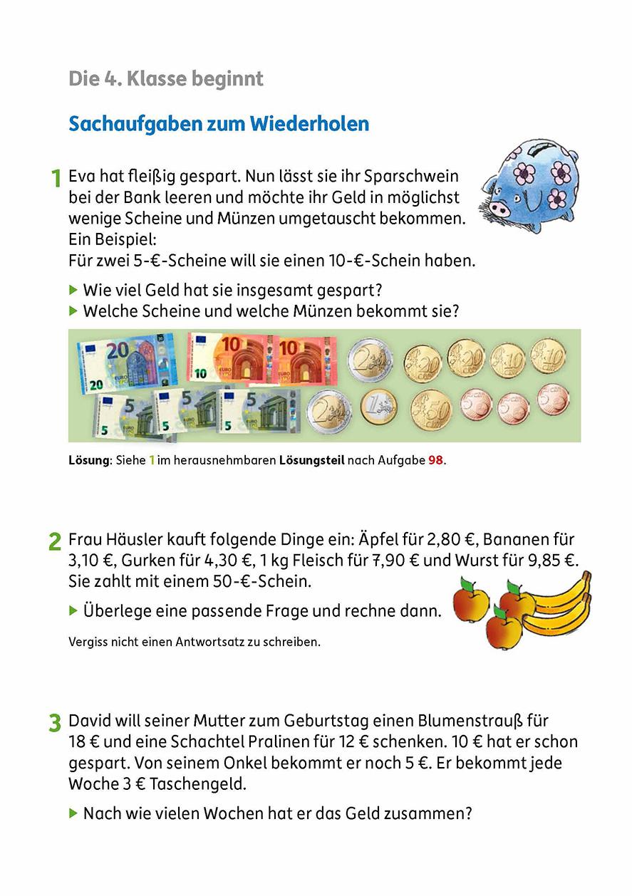 Beispielinhalt (Bild) Textaufgaben 4. Klasse