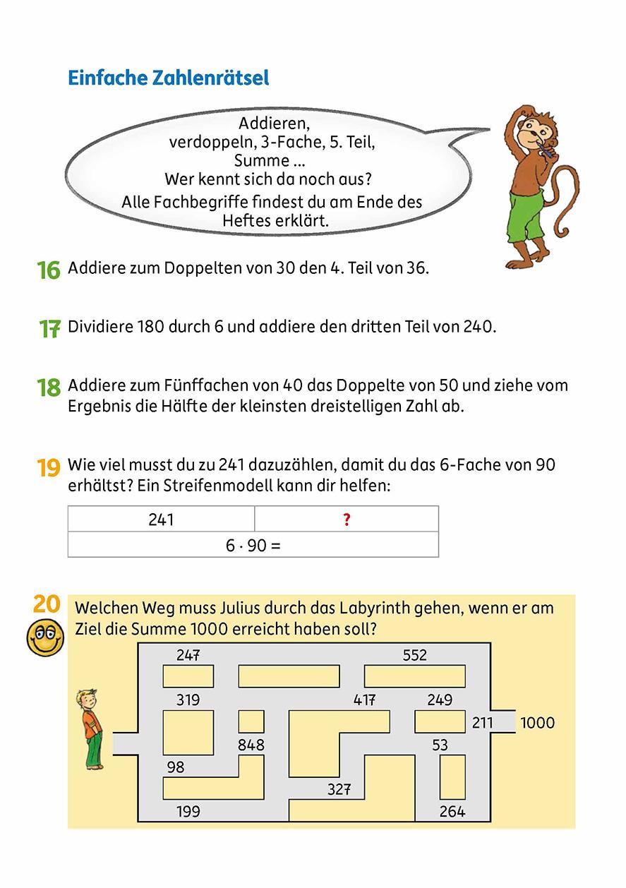 Beispielinhalt (Bild) Textaufgaben 4. Klasse