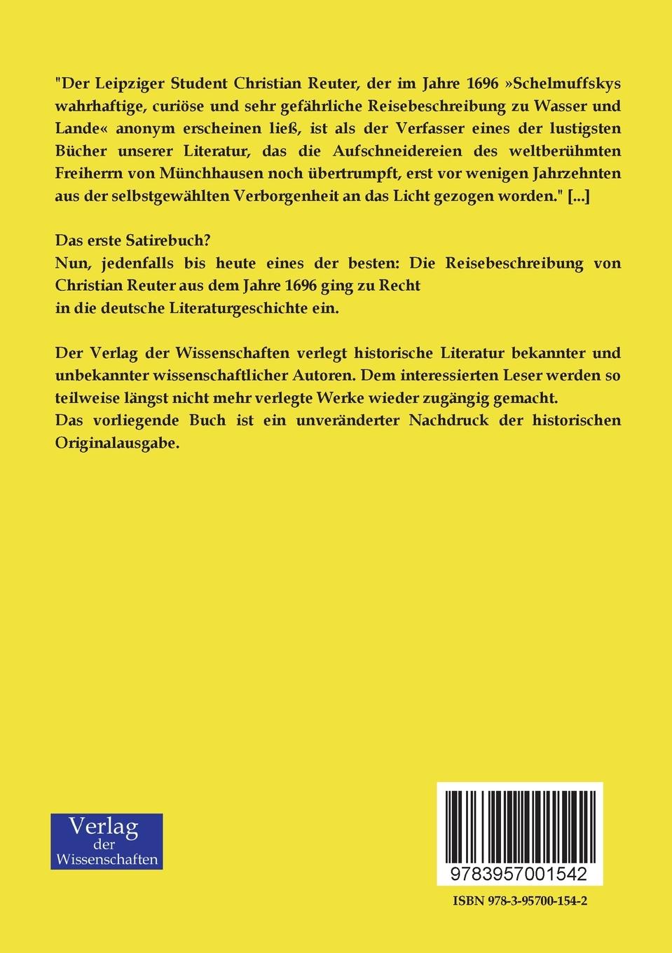 Rückseitencover Schelmuffskys wahrhaftige, kuriöse und sehr gefährliche Reisebeschreibung zu Wasser und zu Lande