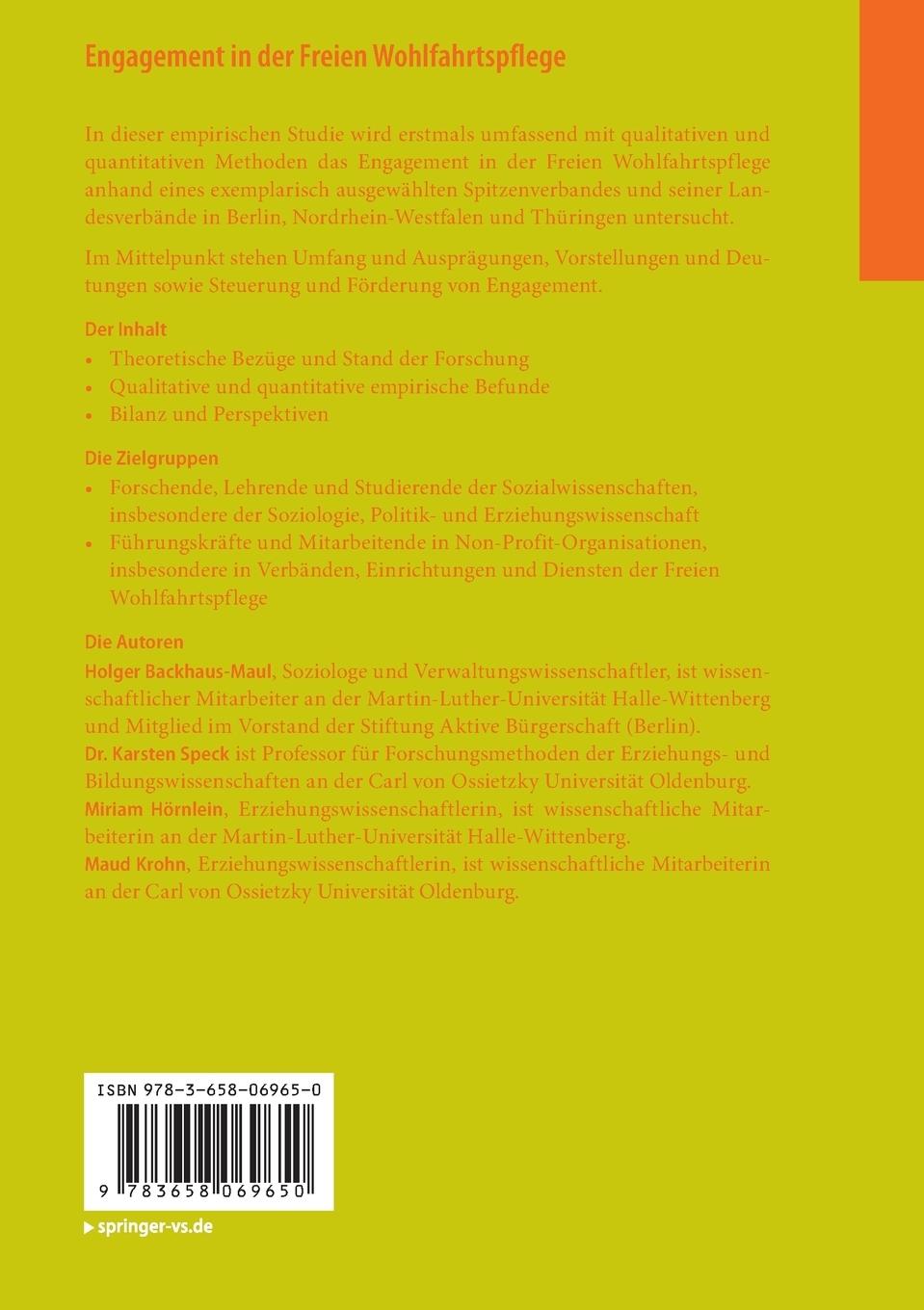 Rückseitencover Engagement in der Freien Wohlfahrtspflege