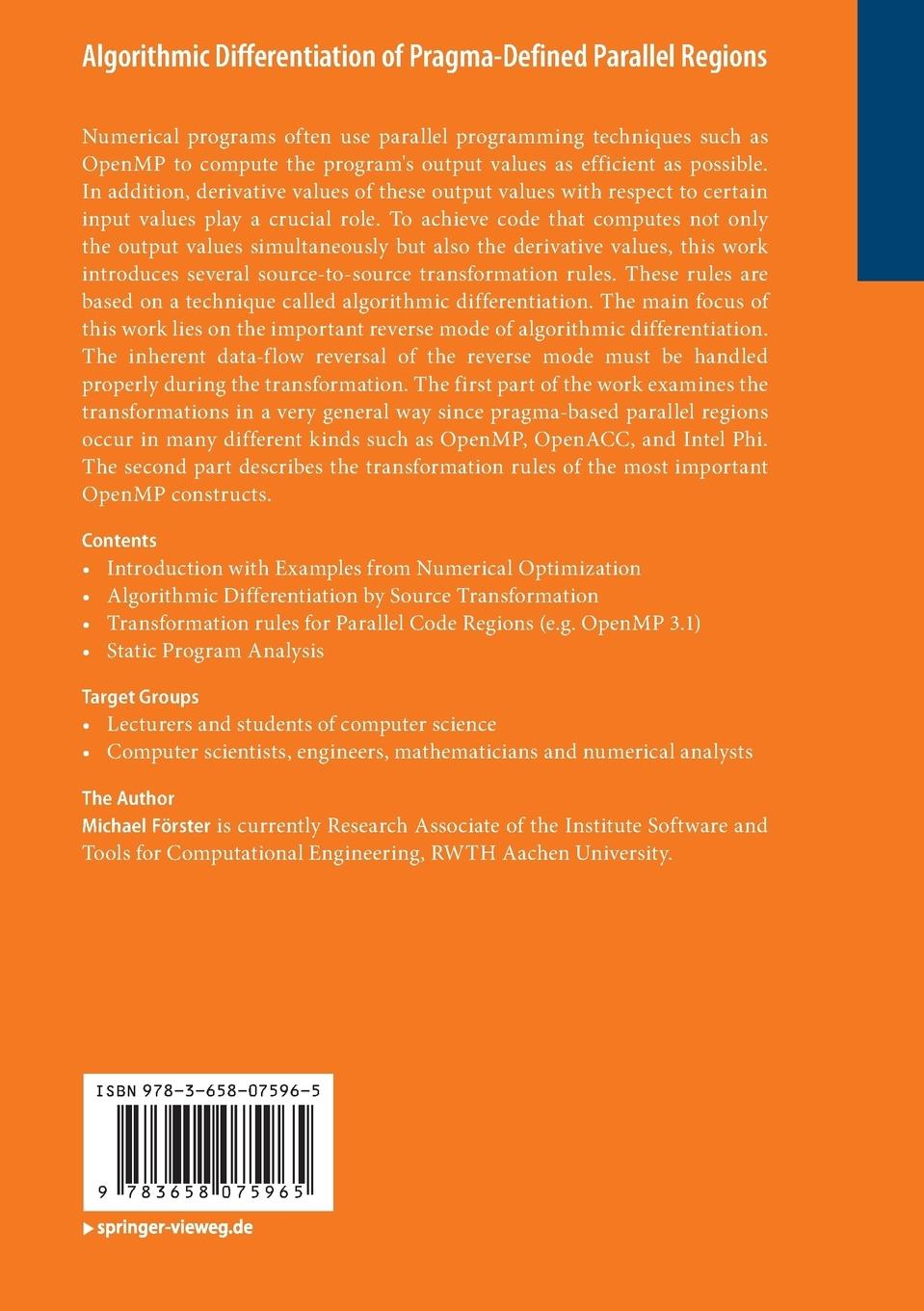 Rückseitencover Algorithmic Differentiation of Pragma-Defined Parallel Regions