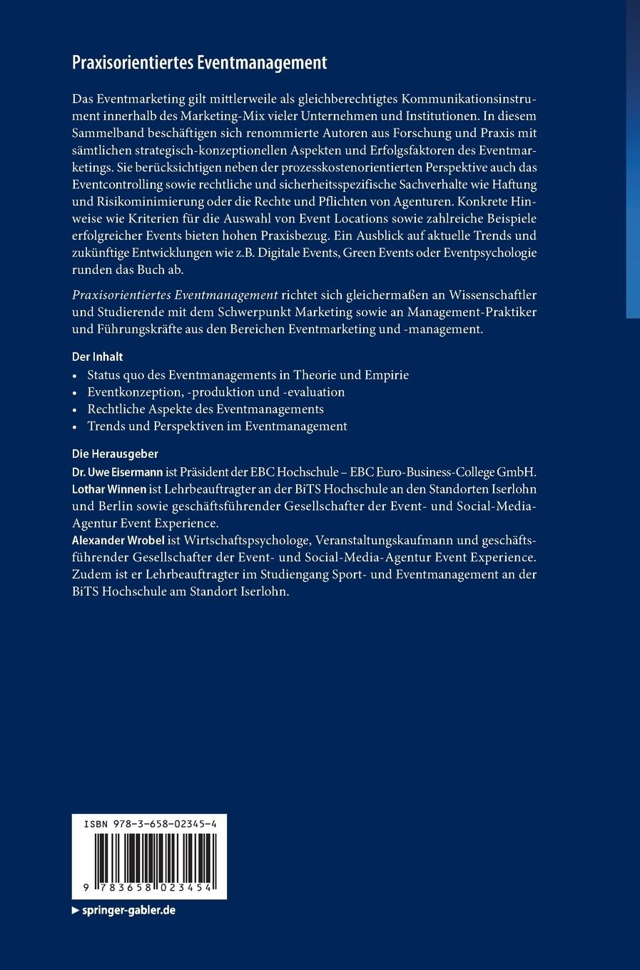 Rückseitencover Praxisorientiertes Eventmanagement