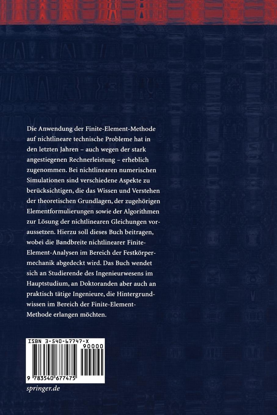 Rückseitencover Nichtlineare Finite-Element-Methoden