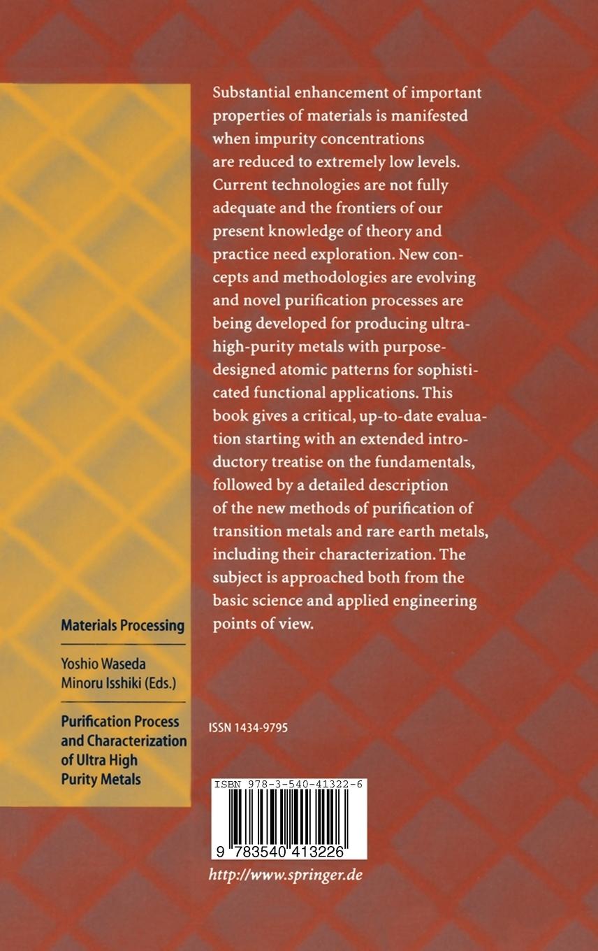 Rückseitencover Purification Process and Characterization of Ultra High Purity Metals